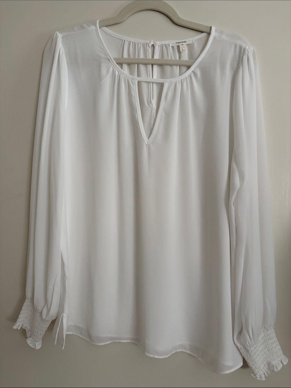 Maurices White Long-Sleeve Keyhole Blouse